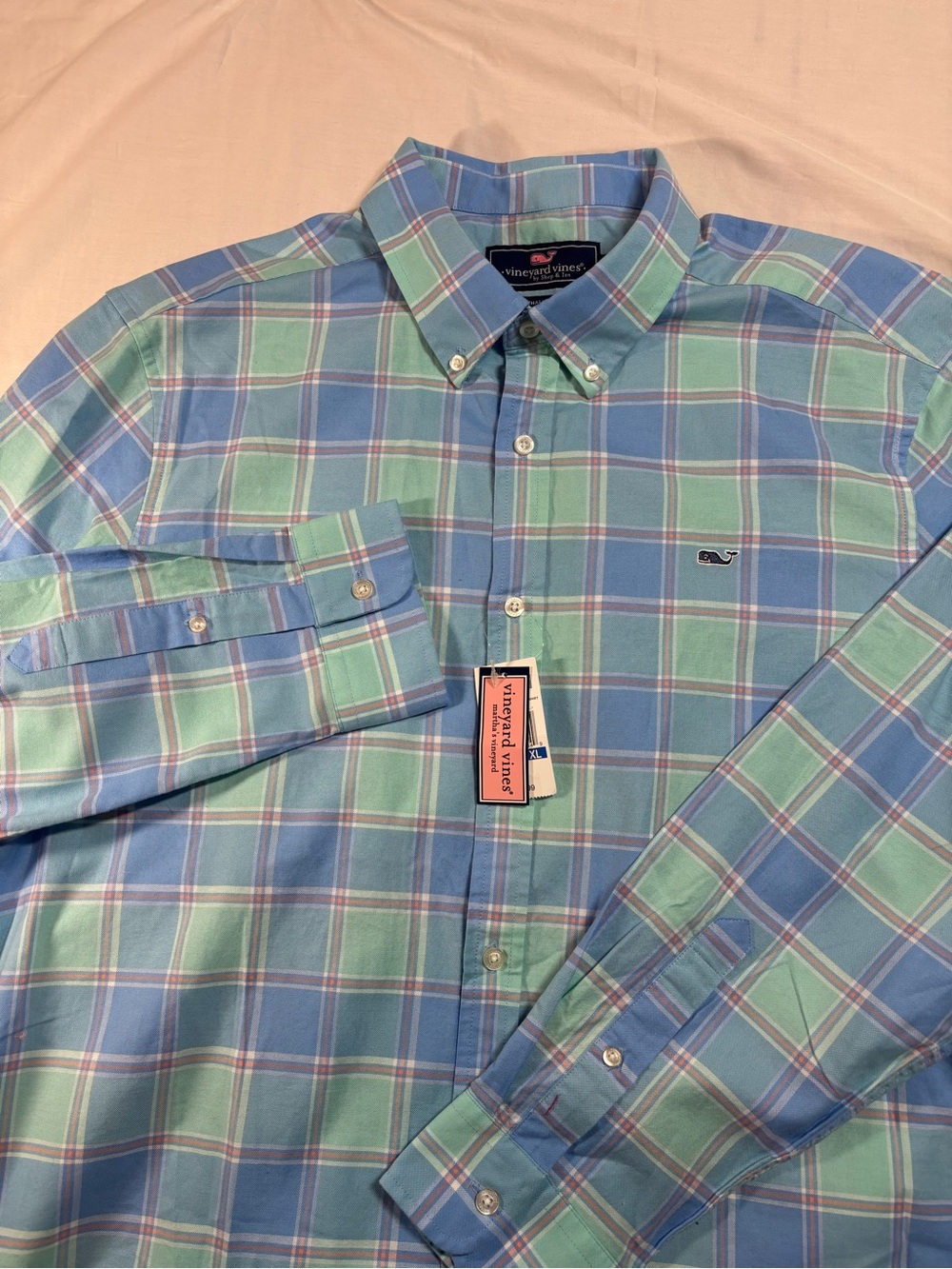 Vineyard Vines Whale Shirt Men XL Blue Green Plaid Button Down NWT Cotton